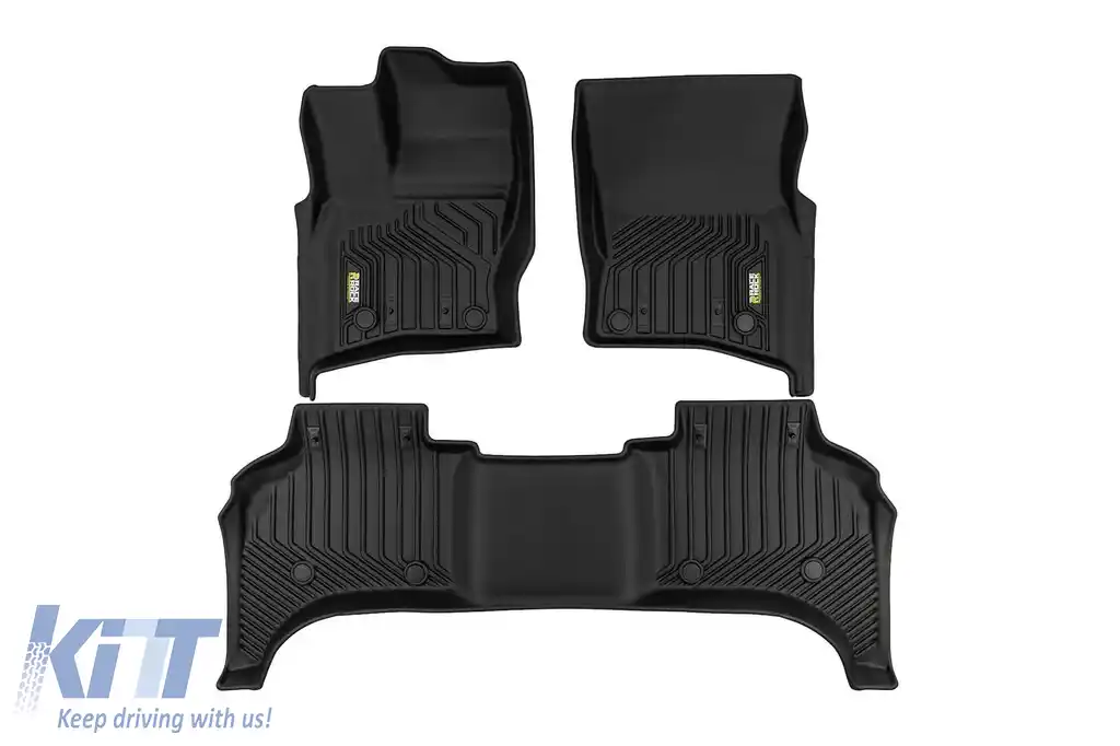 Mănuși din cauciuc și covor 2 în 1 potrivite pentru Land Rover Defender după 2020 cu 5 uși, set de 3 piese, culoare neagră din seria Frogum 5D Race Rock