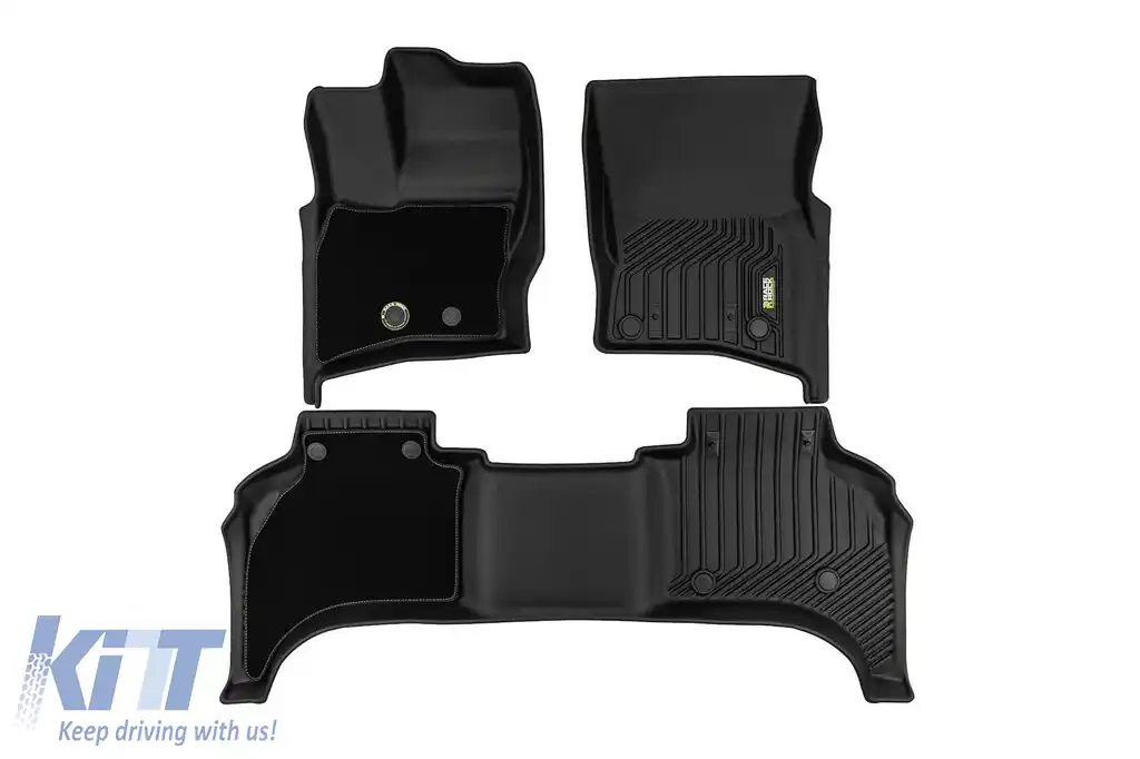 Mănuși din cauciuc și covor 2 în 1 potrivite pentru Land Rover Defender după 2020 cu 5 uși, set de 3 piese, culoare neagră din seria Frogum 5D Race Rock-image-6232706