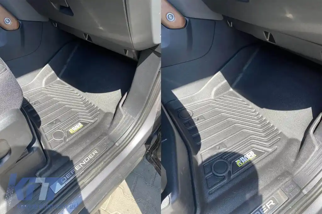 Mănuși din cauciuc și covor 2 în 1 potrivite pentru Land Rover Defender după 2020 cu 5 uși, set de 3 piese, culoare neagră din seria Frogum 5D Race Rock-image-6232711