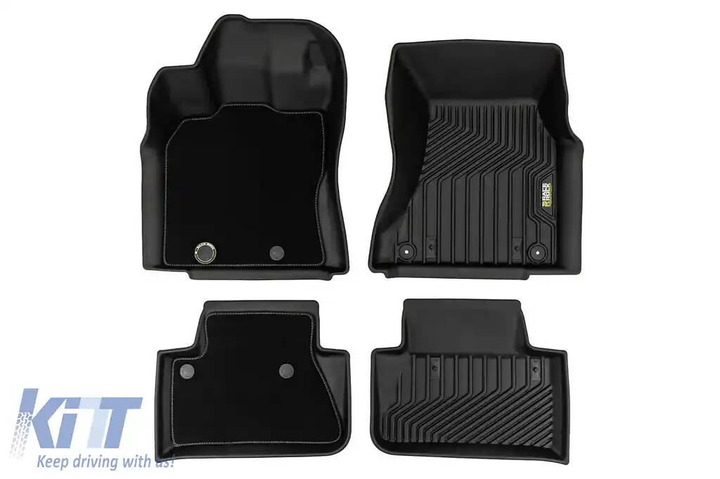 Mănuși din cauciuc și covorașe din mochetă 2 în 1 potrivite pentru Porsche Macan 2013-2024 din seria Frogum 5D Race Rock, set de 4 piese, culoare neagră-image-6232594