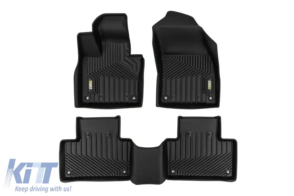 Mănuși din cauciuc și covorașe din mochetă 2 în 1 potrivite pentru Volvo XC90 după 2014 din seria Frogum 5D Race Rock, set de 4 piese, culoare neagră