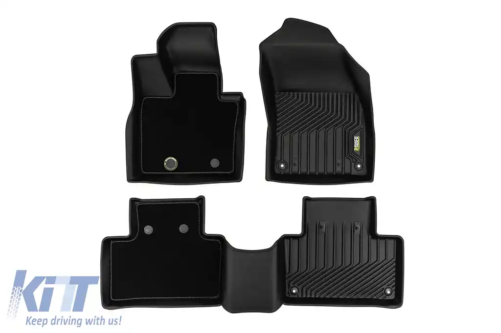Mănuși din cauciuc și covorașe din mochetă 2 în 1 potrivite pentru Volvo XC90 după 2014 din seria Frogum 5D Race Rock, set de 4 piese, culoare neagră-image-6256779