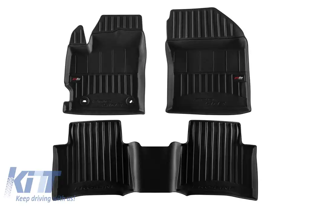 Mochete de cauciuc specifice din seria Frogum 3D ProLine, potrivite pentru Toyota Corolla combi, Hybrid după 2018, pentru rândurile 1 și 2, set de 3 piese, culoare neagră, cu garanție de 24 de luni