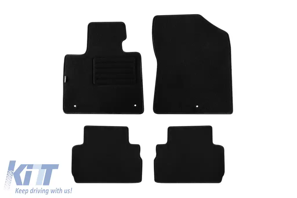 Mochete de podea din carpetă cu două straturi, potrivite pentru Hyundai Santa Fe după 2020 diesel, din țesătură Rex, set de 4 bucăți, negre