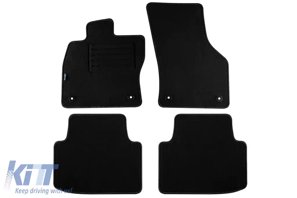 Mochete de podea din carpetă cu două straturi, potrivite pentru VW Passat B8 sedan, break, hibrid GTE după 2014, set de 4 bucăți, negru