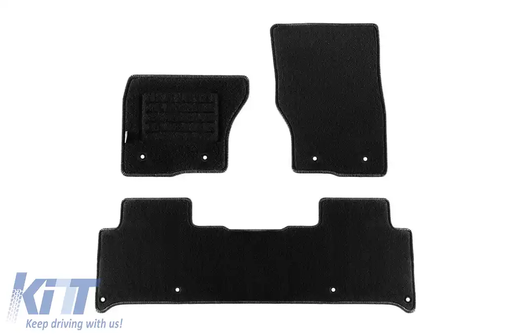 Mochete de podea din carpetă cu două straturi, potrivite pentru Land Rover Discovery după 2017, din țesătură Rex, set de 3 bucăți, negru