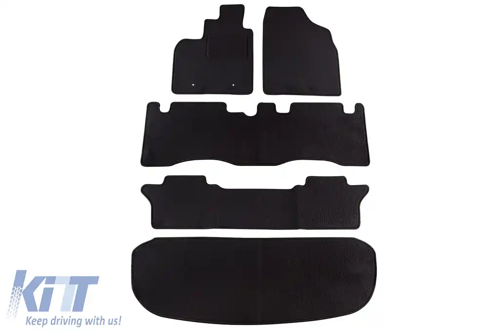 Mochete de podea din carpetă cu două straturi, potrivite pentru Toyota Avensis Verso 2001-2009, din țesătură Rex, set de 5 bucăți, negru