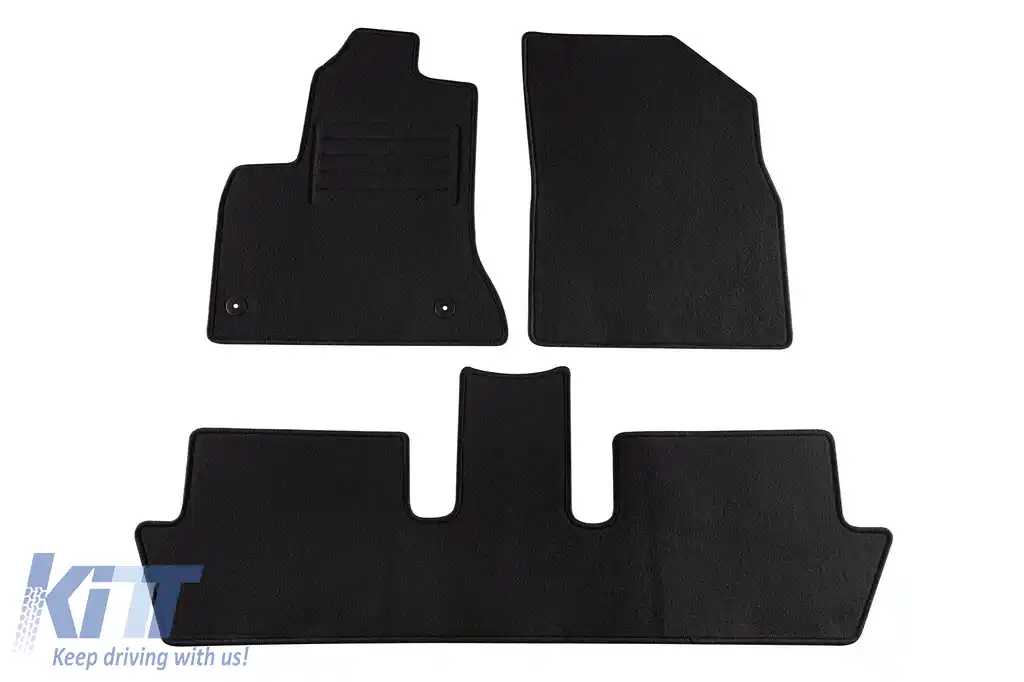 Mochete de podea din carpetă cu două straturi, potrivite pentru Citroen C4 Picasso 2006-2013, 5 locuri, set de 3 bucăți, negre, de la Petex, țesătură Rex.