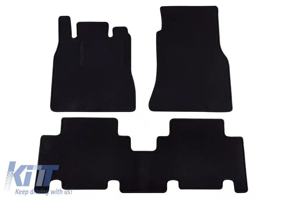 Mochete de podea din carpetă cu două straturi, potrivite pentru Mercedes A class W168 2001-2004, din țesătură Rex, set de 3 piese, negru