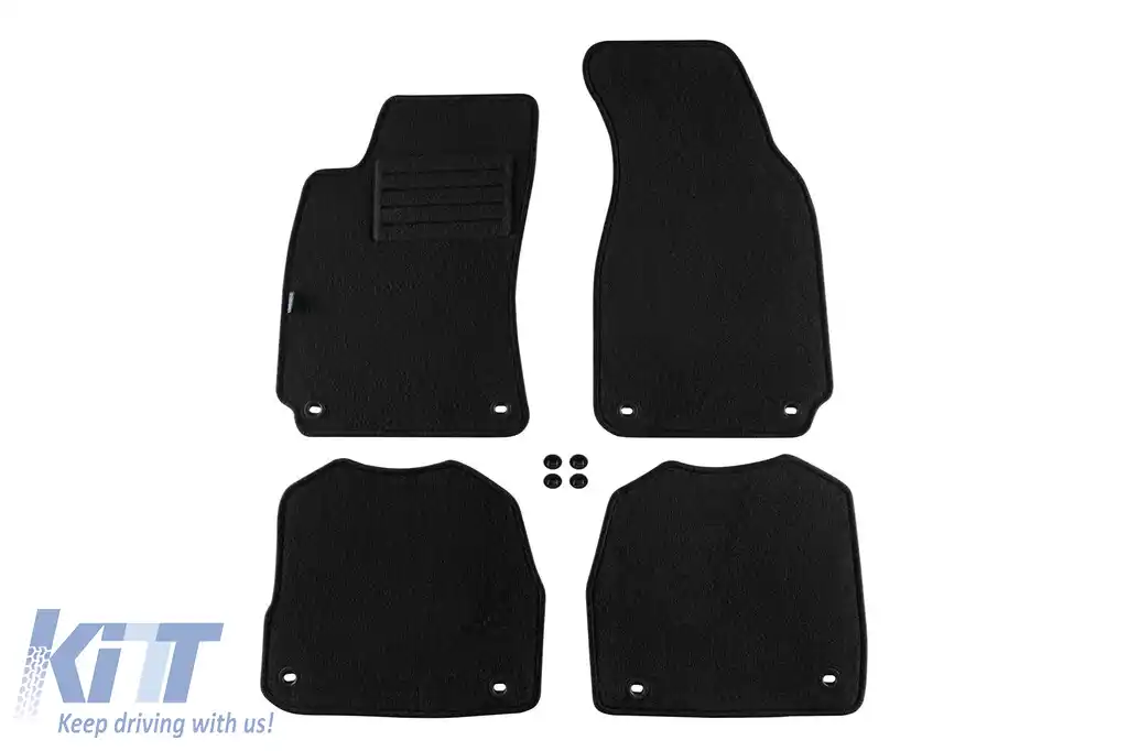 Mochete de podea din carpetă cu două straturi, potrivite pentru Skoda Superb 2002-2008, din țesătură Rex, set de 4 bucăți, negru