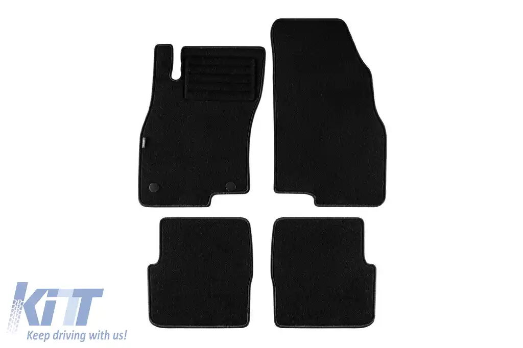 Mochete de podea din carpetă cu două straturi, potrivite pentru Fiat Punto EVO 2009-2015, din țesătură Rex, set de 4 bucăți, negru