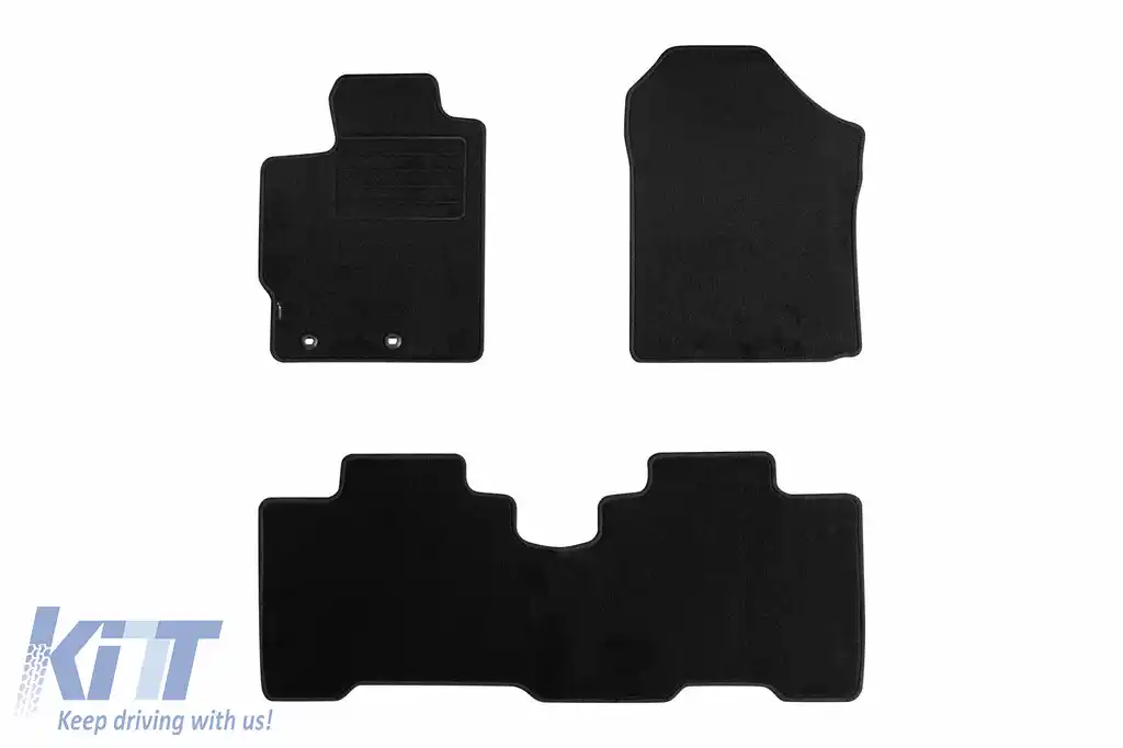Mochete de podea din carpetă cu două straturi, potrivite pentru Toyota Verso S 2011-2017, din țesătură Rex, set de 3 bucăți, negru