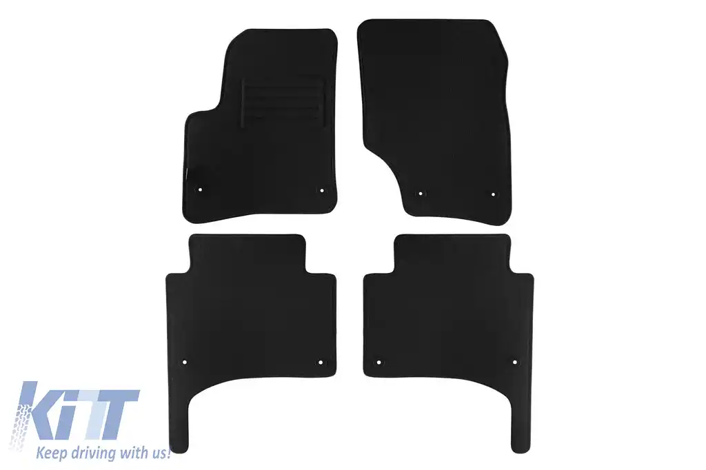 Mochete de podea din carpetă cu două straturi, potrivite pentru VW Touareg 2002-2010, din țesătură Rex cu deschideri rotunde, set de 4 bucăți, negru