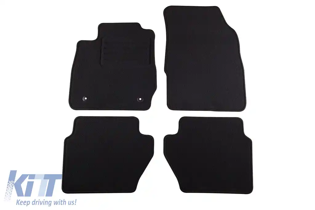 Mochete de podea din carpetă cu două straturi, potrivite pentru Ford Fiesta 2011-2017, din țesătură Rex, set de 4 bucăți, negru