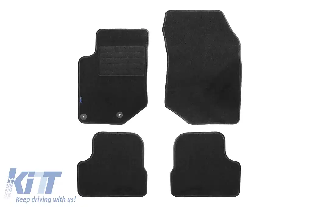 Mochete de podea din carpetă cu două straturi, potrivite pentru Peugeot 208 2012-2019, 2008 2013-2019, fabricate din țesătură Rex, set de 4 bucăți, negru