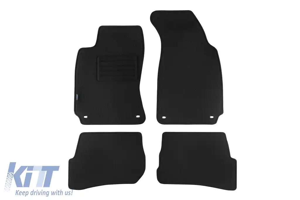 Mochete de podea din carpetă cu două straturi, potrivite pentru VW Passat 2001-2005, din țesătură Rex cu deschideri ovale, set de 4 bucăți, negre
