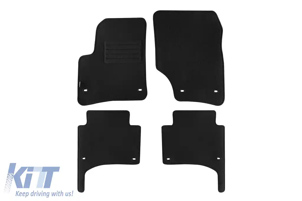 Mochete de podea din carpetă cu două straturi, potrivite pentru VW Touareg 2002-2010, din țesătură Rex cu deschideri ovale, set de 4 bucăți, negru.