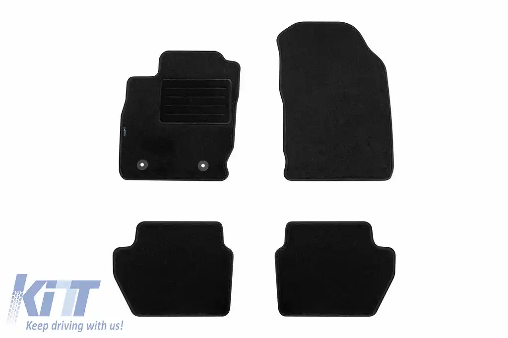 Mochete de podea din carpetă cu două straturi, potrivite pentru Ford Ecosport după 2018, din țesătură Rex, set de 4 bucăți, negru