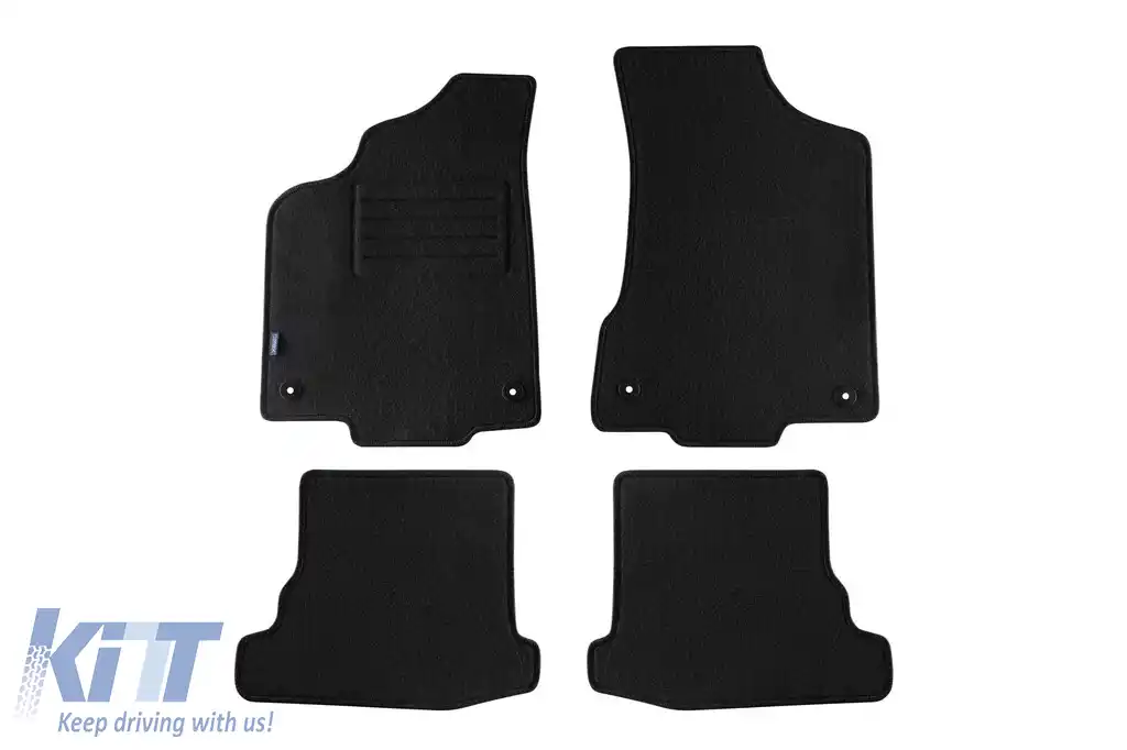 Mochete de podea din covor cu două straturi, potrivite pentru VW Polo 2000-2001, din țesătură Rex, set de 4 bucăți, negru