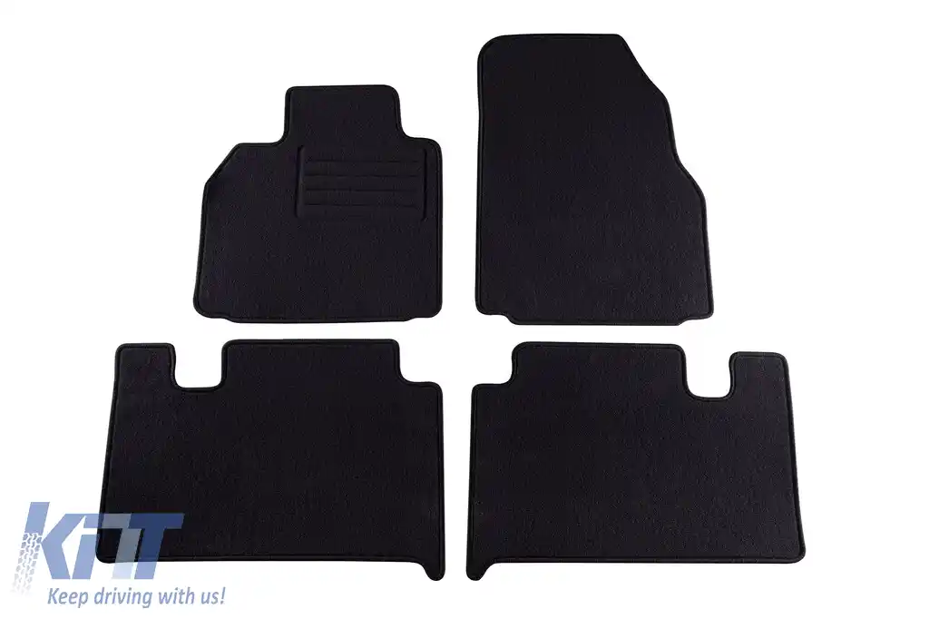 Mochete de podea din covor cu două straturi, potrivite pentru Renault Grand Scenic 2004-2009, din țesătură Rex, set de 4 bucăți, negru
