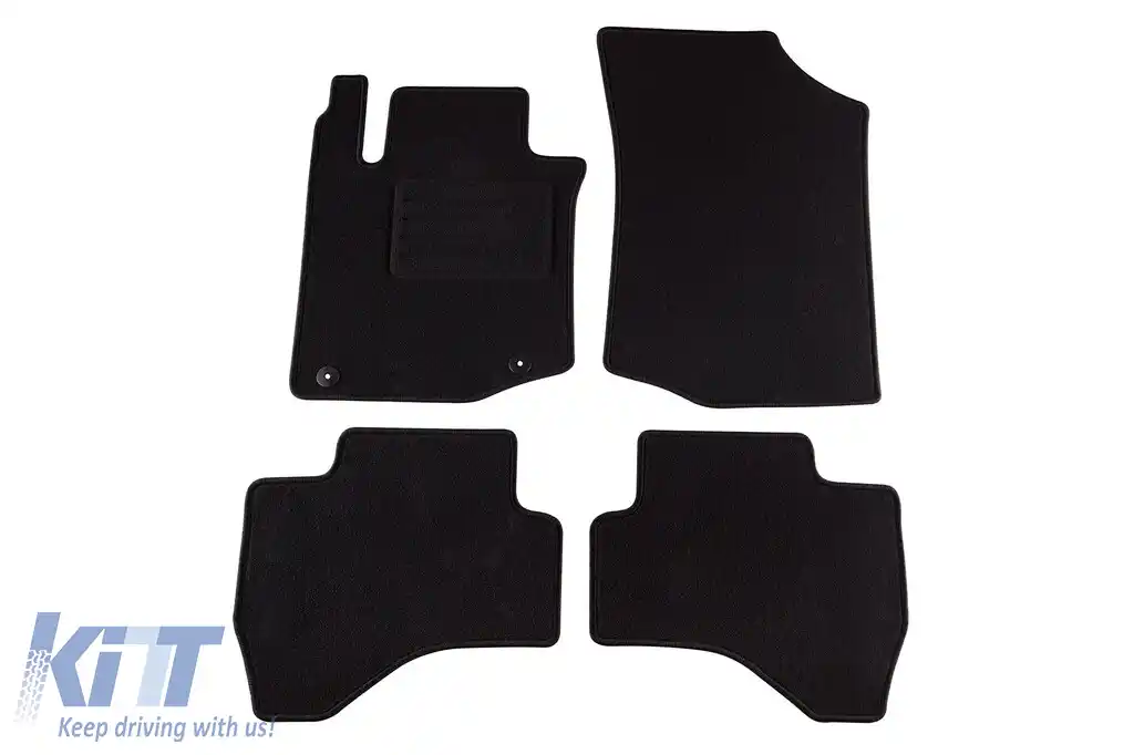 Mochete de podea din covor cu două straturi, potrivite pentru Toyota Aygo 2005-2014, din țesătură Rex, set de 4 bucăți, negru
