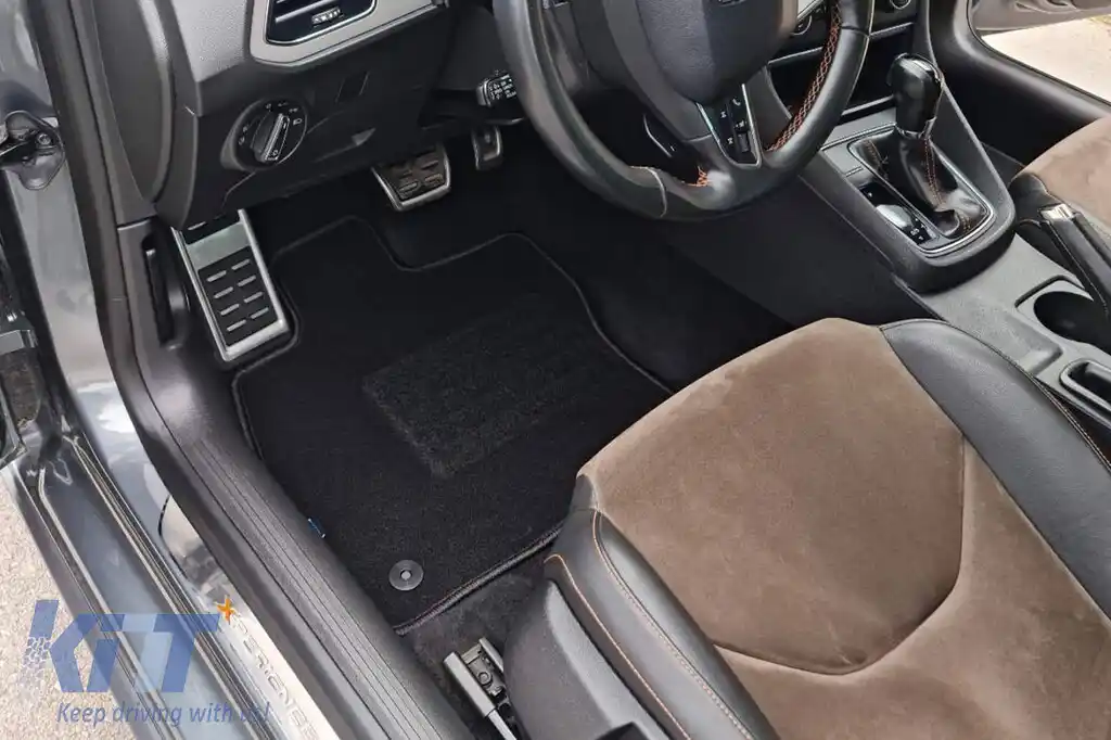 Mochete de podea din covor cu două straturi, potrivite pentru Seat Leon hatchback, estate 2012-2020, din țesătură Rex, set de 4 bucăți, negru-image-6240458