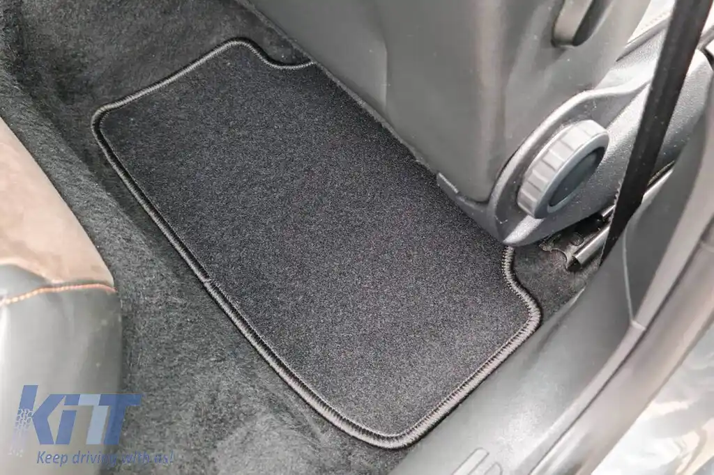 Mochete de podea din covor cu două straturi, potrivite pentru Seat Leon hatchback, estate 2012-2020, din țesătură Rex, set de 4 bucăți, negru-image-6240459