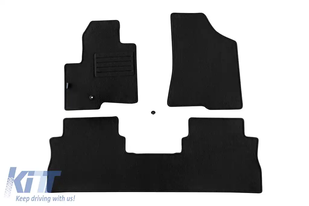 Mochete de podea din covor cu două straturi, potrivite pentru Hyundai Santa Fe 2006-2009, din țesătură Rex, set de 3 piese, negru