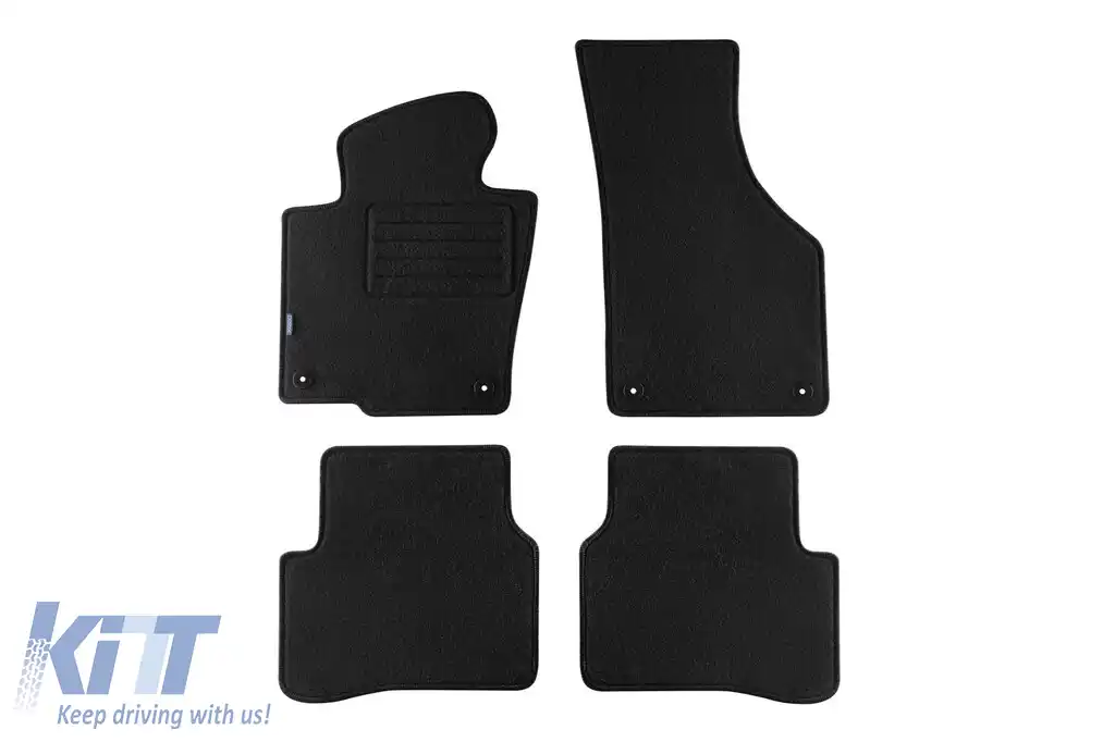Mochete de podea din covor cu două straturi, potrivite pentru VW Passat sedan, estate 2005-2014, Passat CC 2012-2016 cu deschideri rotunde, set de 4 bucăți, negre.