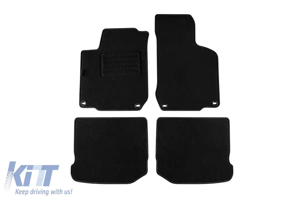 Mochete din carpetă cu două straturi de la Petex, țesătură Rex potrivită pentru VW Golf IV 1998-2003, Beetle 1998-2011, Bora 1998-2005, negre cu deschideri ovale, set de 4 bucăți, negre