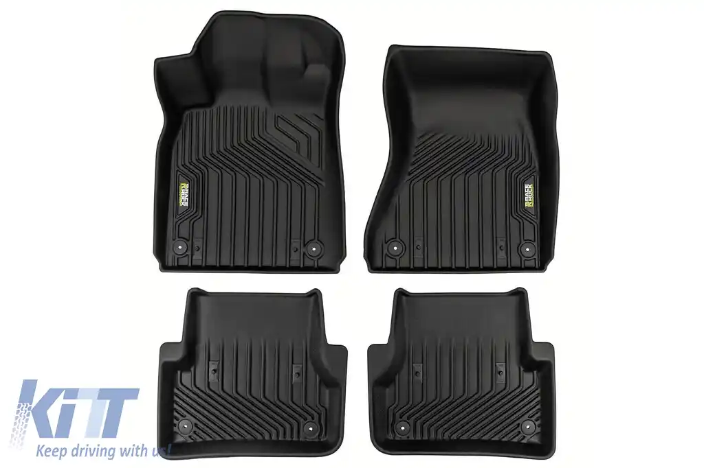 Mochete din cauciuc și covor 2 în 1 din seria Frogum 5D Race Rock, potrivite pentru Audi A6 C7 2011-2018. Distanța dintre clipsurile mochetei din spate este de 37 cm, set de 4 piese, culoare neagră.