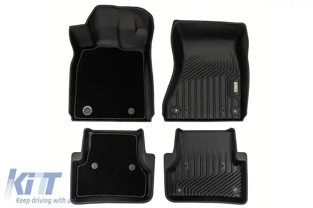 Mochete din cauciuc și covor 2 în 1 din seria Frogum 5D Race Rock, potrivite pentru Audi A6 C7 2011-2018. Distanța dintre clipsurile mochetei din spate este de 37 cm, set de 4 piese, culoare neagră.-image-6232568
