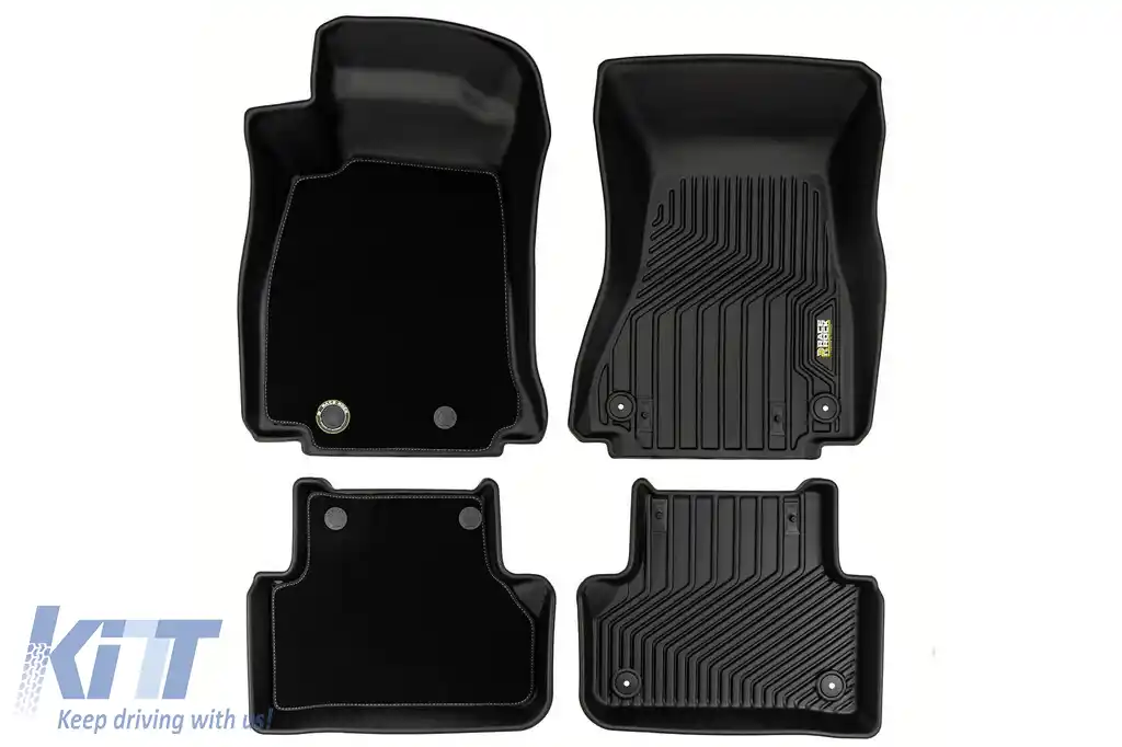 Mochete din cauciuc și covor 2 în 1 potrivite pentru Audi A4 B9 2015-2023, A5 Sportback F5 2016-2024 din seria Frogum 5D Race Rock, set de 4 piese, culoare neagră-image-6232574