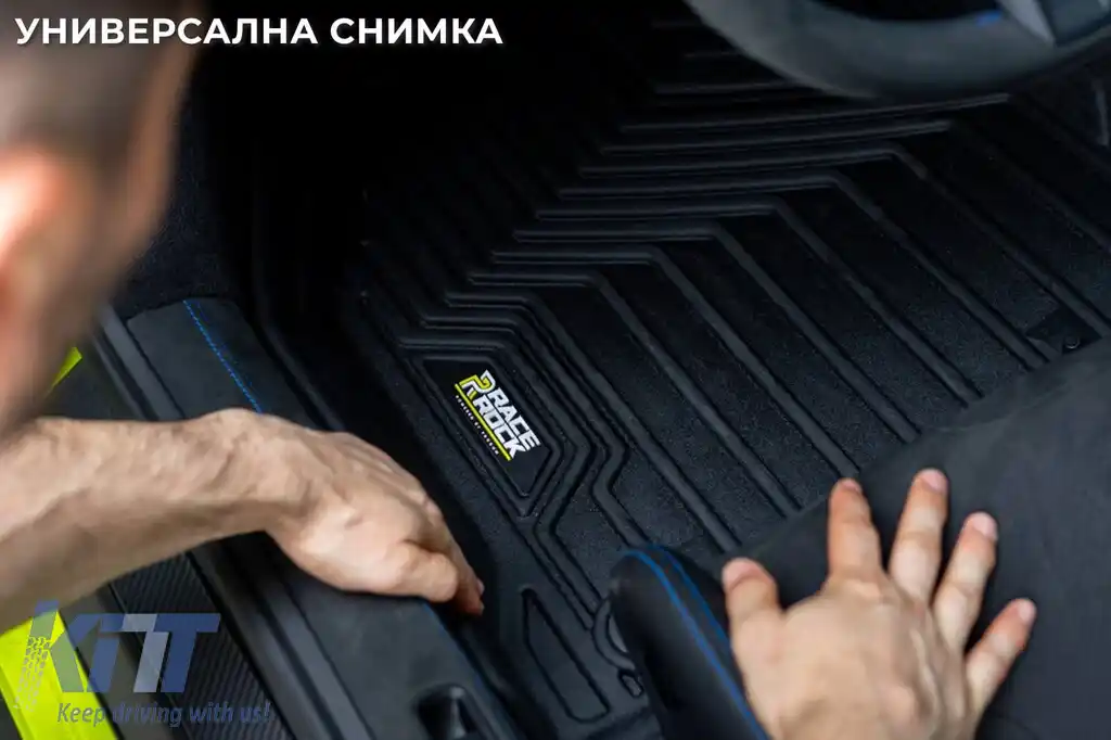 Mochete din cauciuc și covor 2 în 1 potrivite pentru Audi A4 B9 2015-2023, A5 Sportback F5 2016-2024 din seria Frogum 5D Race Rock, set de 4 piese, culoare neagră-image-6232576