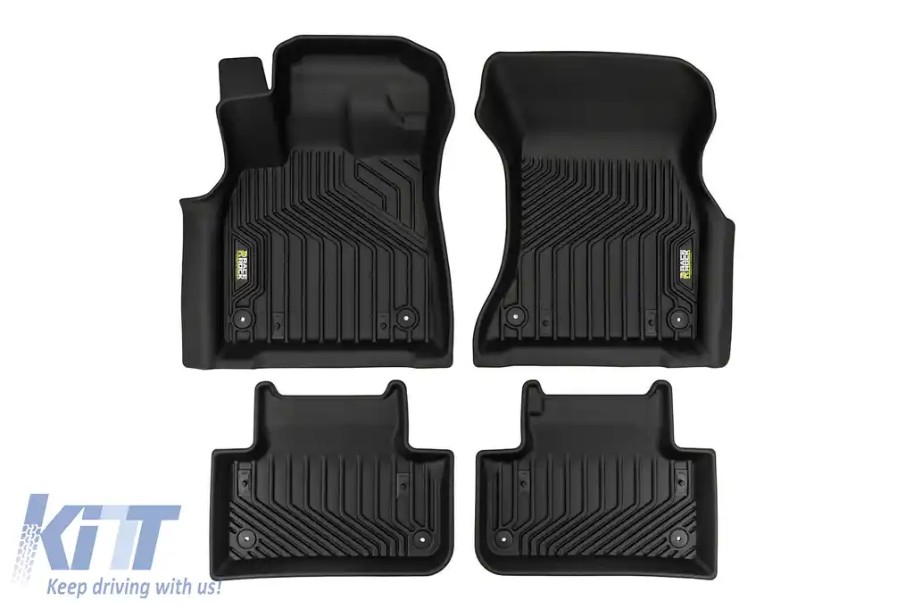 Mochete din cauciuc și covor 2 în 1 potrivite pentru Audi Q5 după 2016, Q5 Sportback după 2020, set de 4 piese, culoare neagră din seria Frogum 5D Race Rock