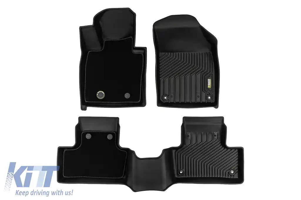 Mochete din cauciuc și covor 2 în 1 potrivite pentru Volvo XC60 după 2017 din seria Frogum 5D Race Rock, set de 3 piese, culoare neagră-image-6232606