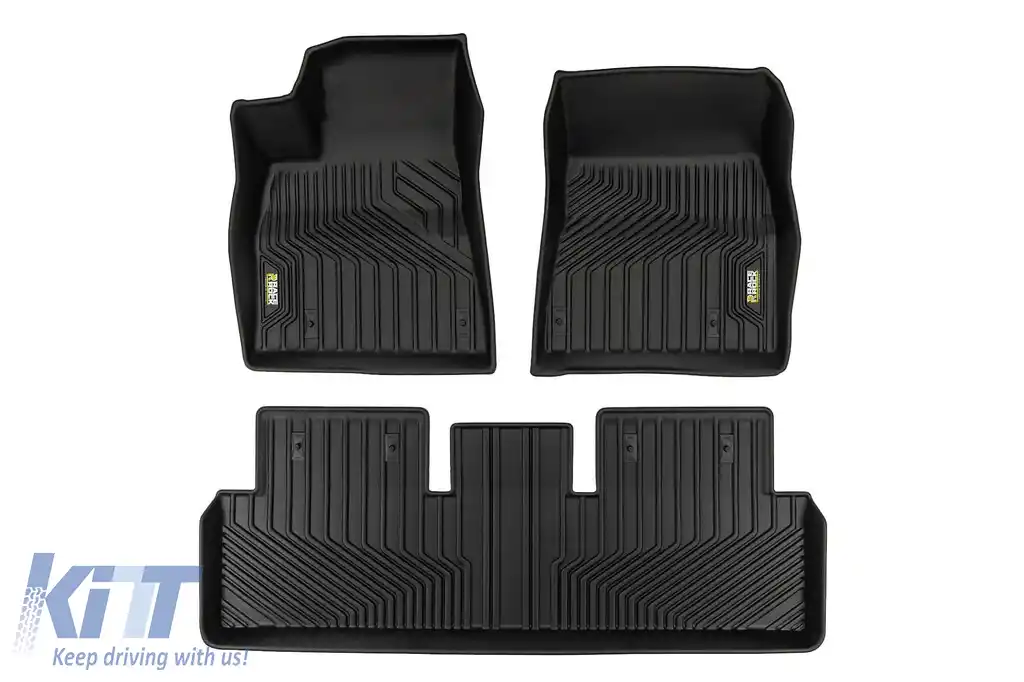 Mochete din cauciuc și covor 2 în 1 potrivite pentru Tesla Model 3 2017-2023, versiune fără pompă de căldură, din seria Frogum 5D Race Rock, set de 3 piese, culoare neagră