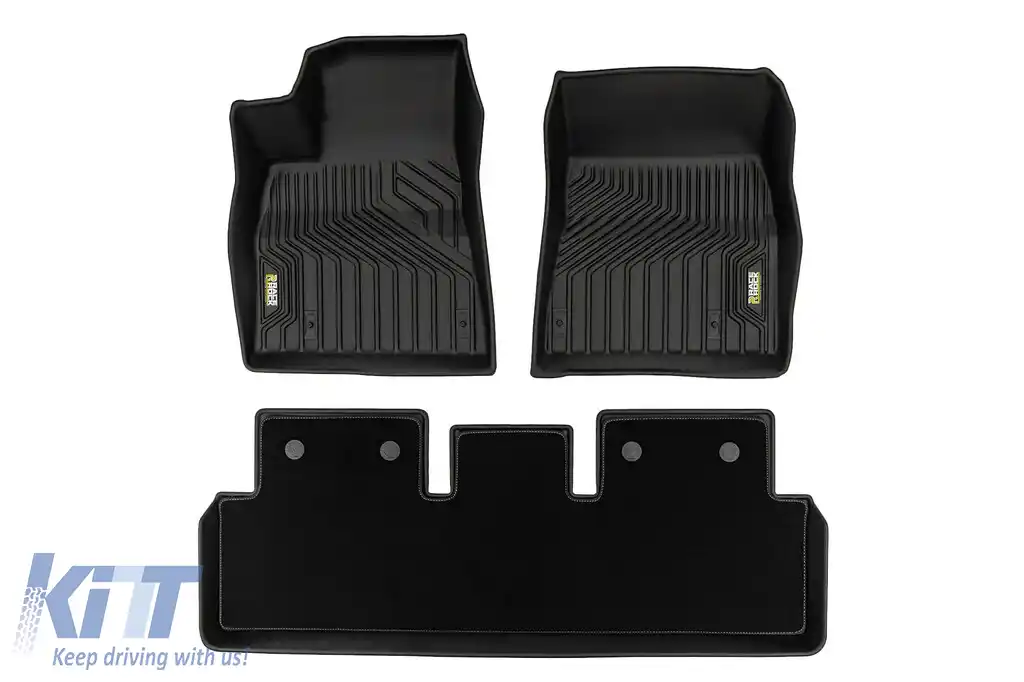 Mochete din cauciuc și covor 2 în 1 potrivite pentru Tesla Model 3 2017-2023, versiune fără pompă de căldură, din seria Frogum 5D Race Rock, set de 3 piese, culoare neagră-image-6232632