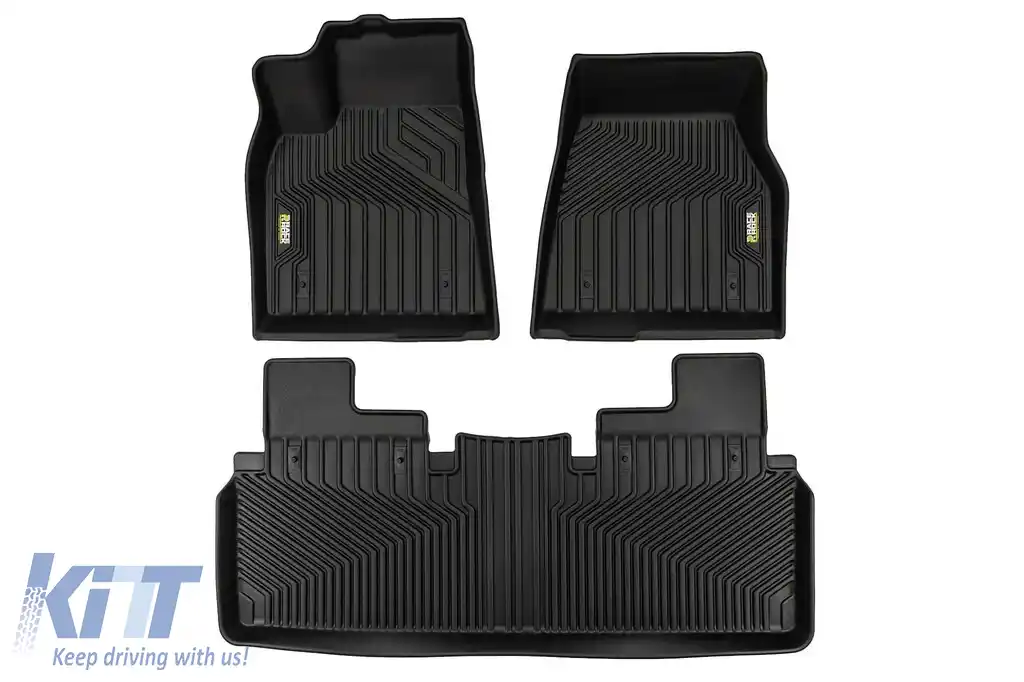 Mochete din cauciuc și covor 2 în 1 potrivite pentru Tesla Model S 2012-2021 din seria Frogum 5D Race Rock, set de 3 piese, culoare neagră