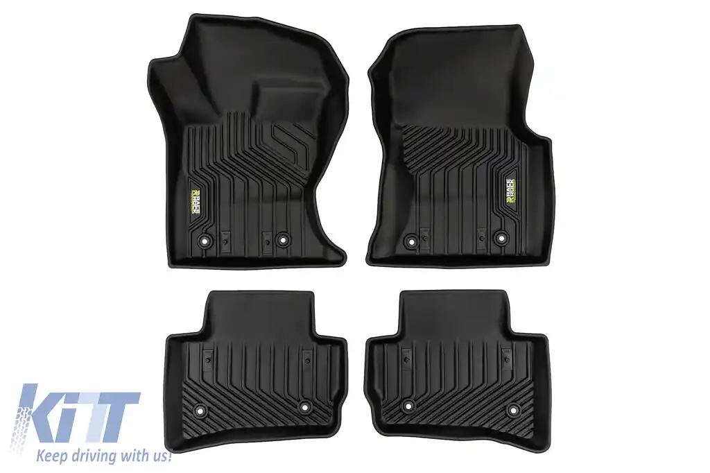 Mochete din cauciuc și covor 2 în 1 potrivite pentru Range Rover Velar după 2017 din seria Frogum 5D Race Rock, set de 4 piese, culoare neagră