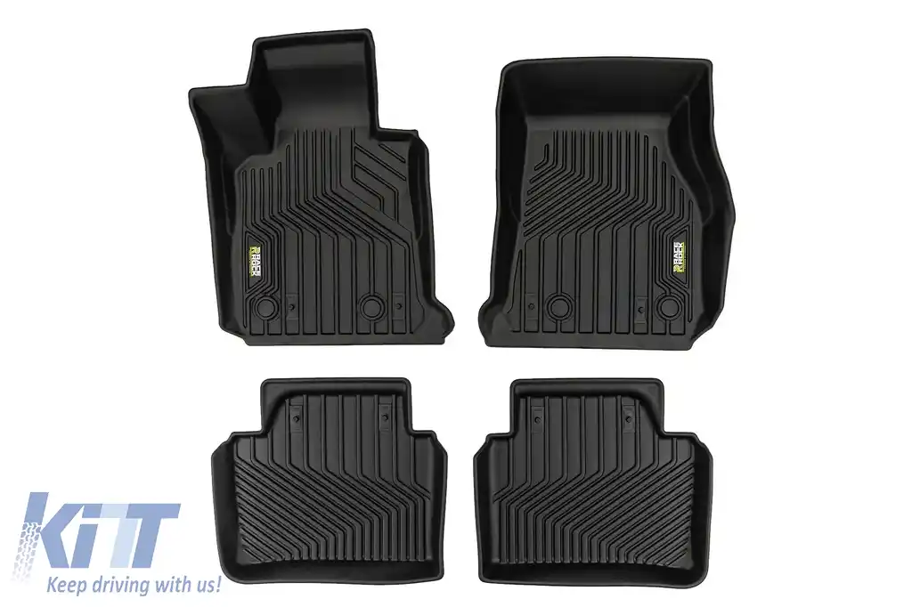 Mochete din cauciuc și covor 2 în 1, potrivite pentru BMW Seria 3 F30 sedan, F31 wagon 2011-2018, fără versiunea XDrive, set de 4 piese, culoare neagră din seria Frogum 5D Race Rock.