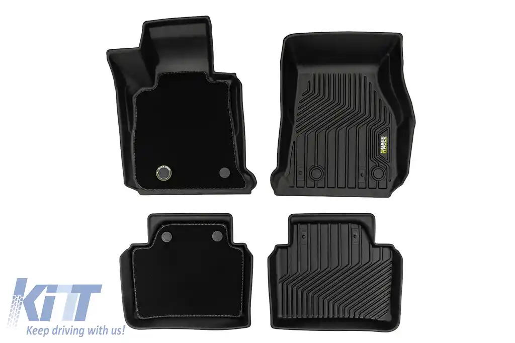 Mochete din cauciuc și covor 2 în 1, potrivite pentru BMW Seria 3 F30 sedan, F31 wagon 2011-2018, fără versiunea XDrive, set de 4 piese, culoare neagră din seria Frogum 5D Race Rock.-image-6232668