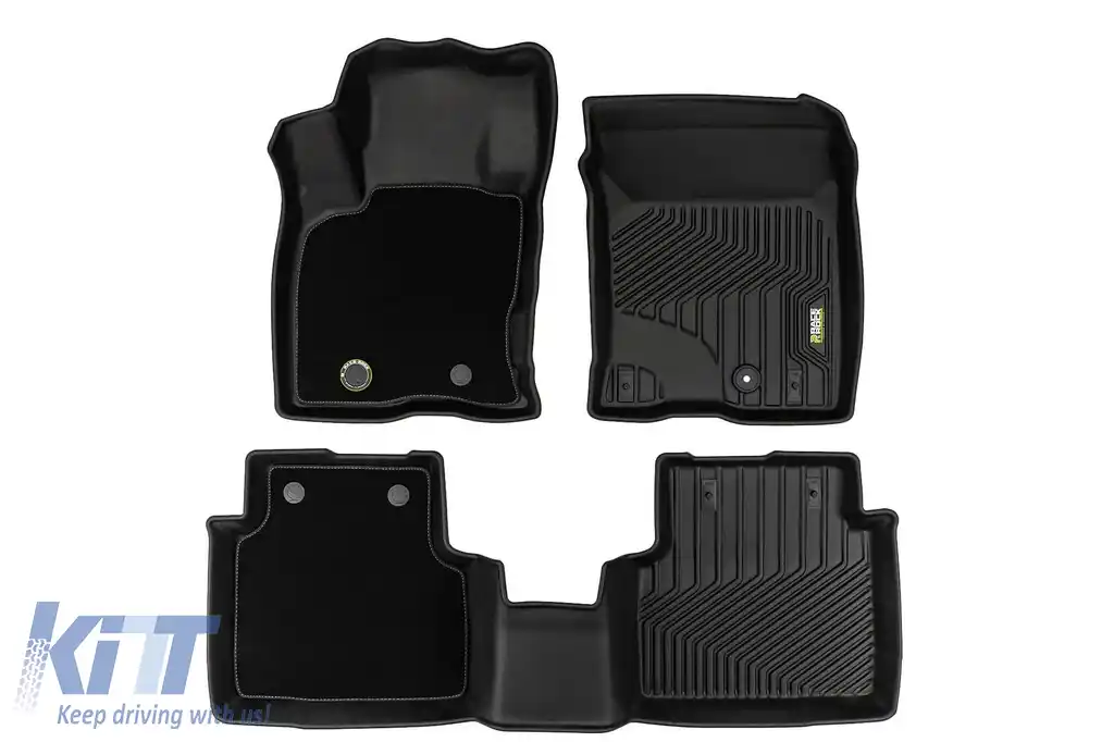 Mochete din cauciuc și covor 2 în 1 potrivite pentru Ford Kuga după 2019 din seria Frogum 5D Race Rock, set de 3 piese, culoare neagră-image-6232680