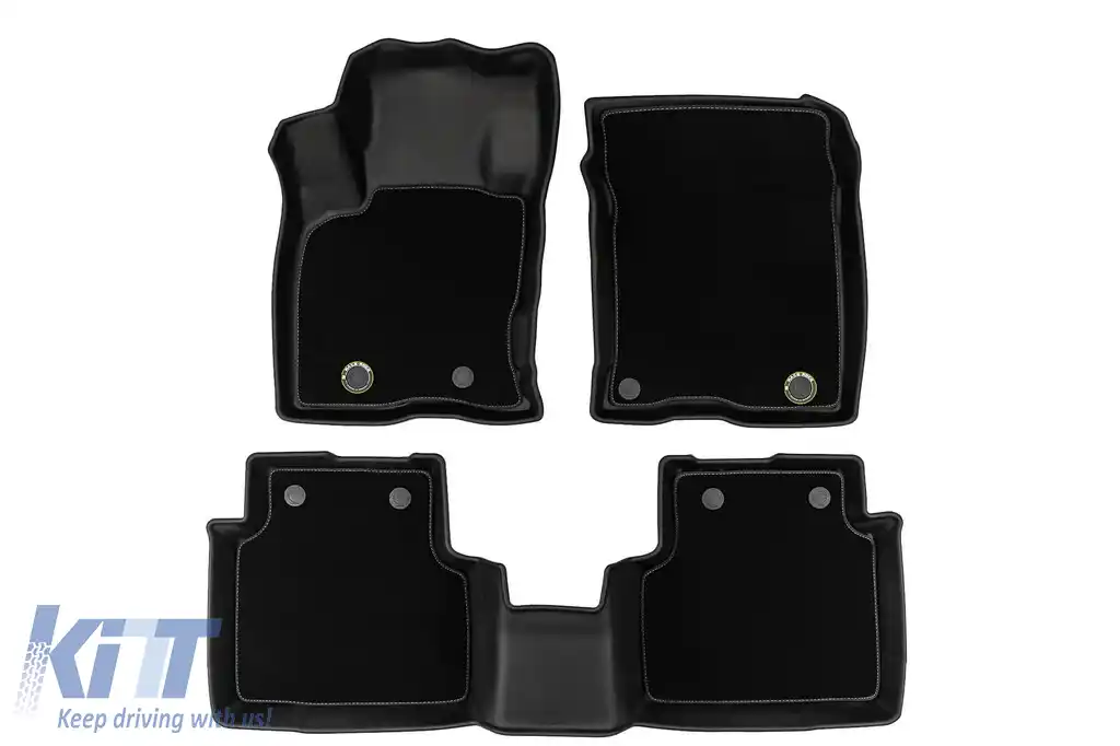 Mochete din cauciuc și covor 2 în 1 potrivite pentru Ford Kuga după 2019 din seria Frogum 5D Race Rock, set de 3 piese, culoare neagră-image-6232681