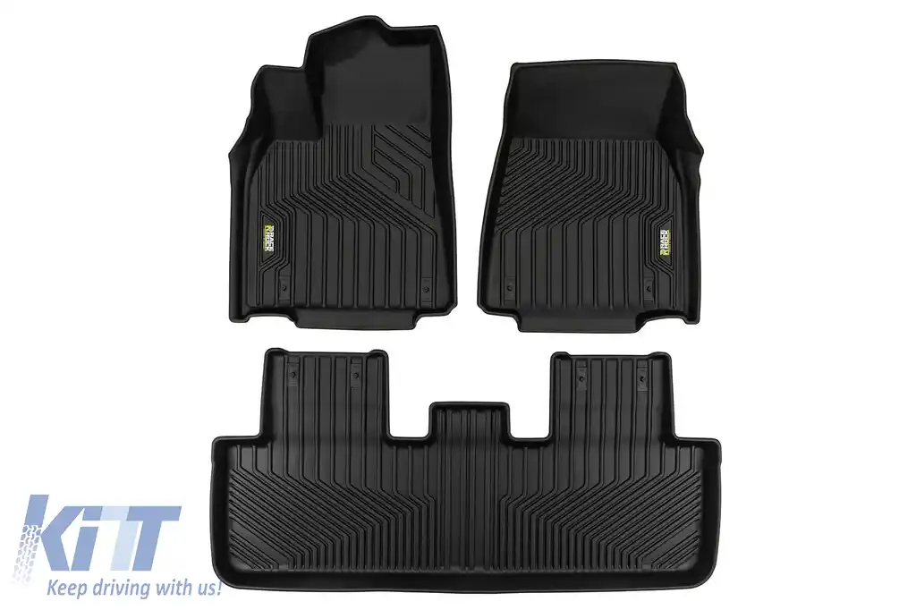 Mochete din cauciuc și covor 2 în 1 potrivite pentru Tesla Model Y 2020-2025 din seria Frogum 5D Race Rock, set de 3 piese, culoare neagră-image-6232715