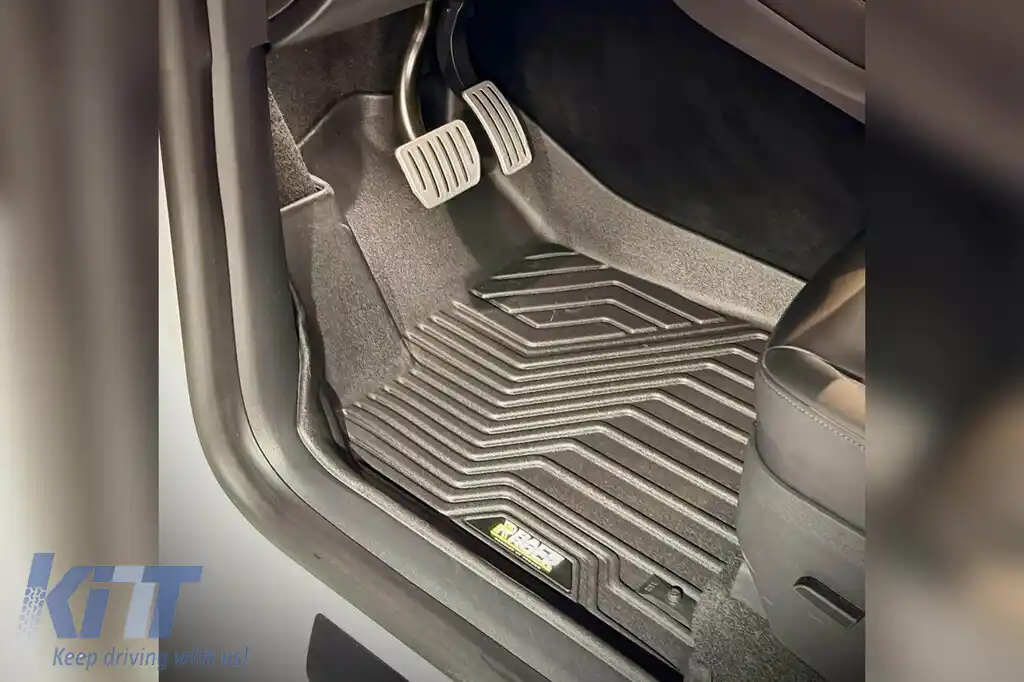 Mochete din cauciuc și covor 2 în 1 potrivite pentru Tesla Model Y 2020-2025 din seria Frogum 5D Race Rock, set de 3 piese, culoare neagră-image-6232721