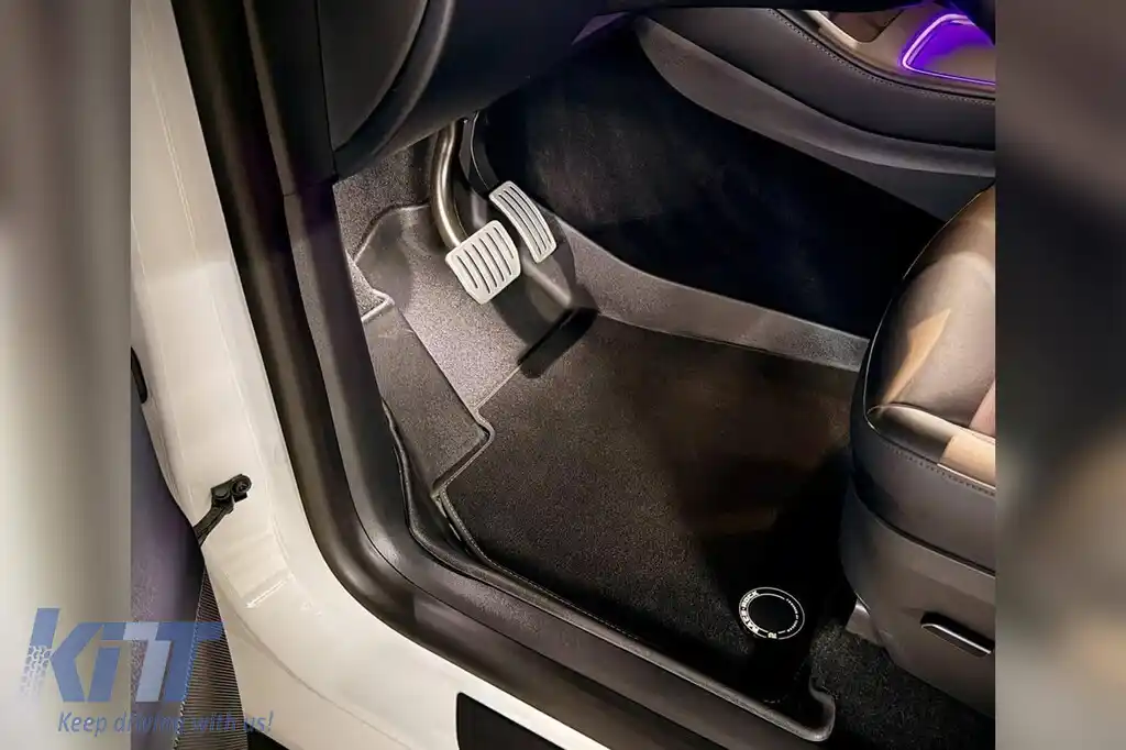 Mochete din cauciuc și covor 2 în 1 potrivite pentru Tesla Model Y 2020-2025 din seria Frogum 5D Race Rock, set de 3 piese, culoare neagră-image-6232722