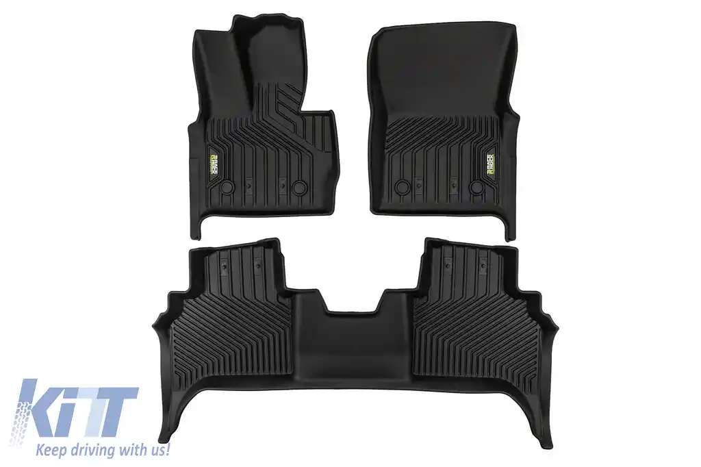 Mochete din cauciuc și covor 2 în 1 potrivite pentru Mercedes G class W464 2018-2023, W465 după 2024, din seria Frogum 5D Race Rock, set de 3 piese, culoare neagră-image-6232734