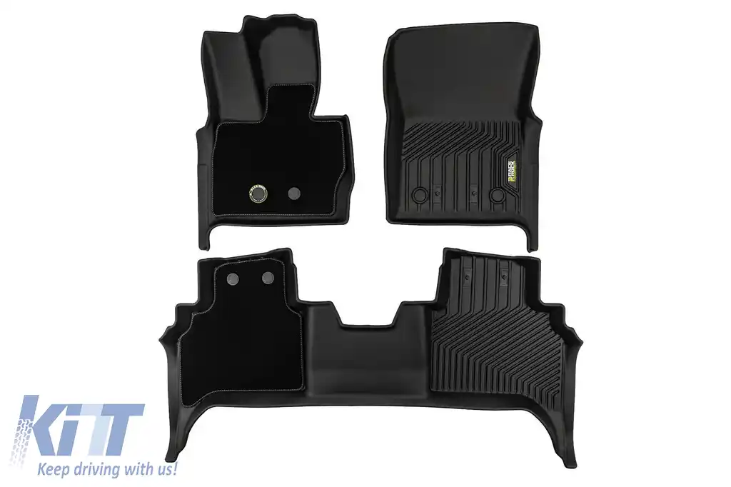 Mochete din cauciuc și covor 2 în 1 potrivite pentru Mercedes G class W464 2018-2023, W465 după 2024, din seria Frogum 5D Race Rock, set de 3 piese, culoare neagră-image-6232735