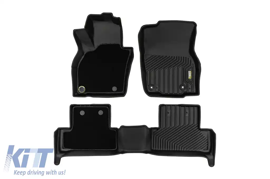 Mochete din cauciuc și covor 2 în 1 potrivite pentru Mazda CX-60 după 2022 din seria Frogum 5D Race Rock, set de 3 piese, culoare neagră-image-6232758